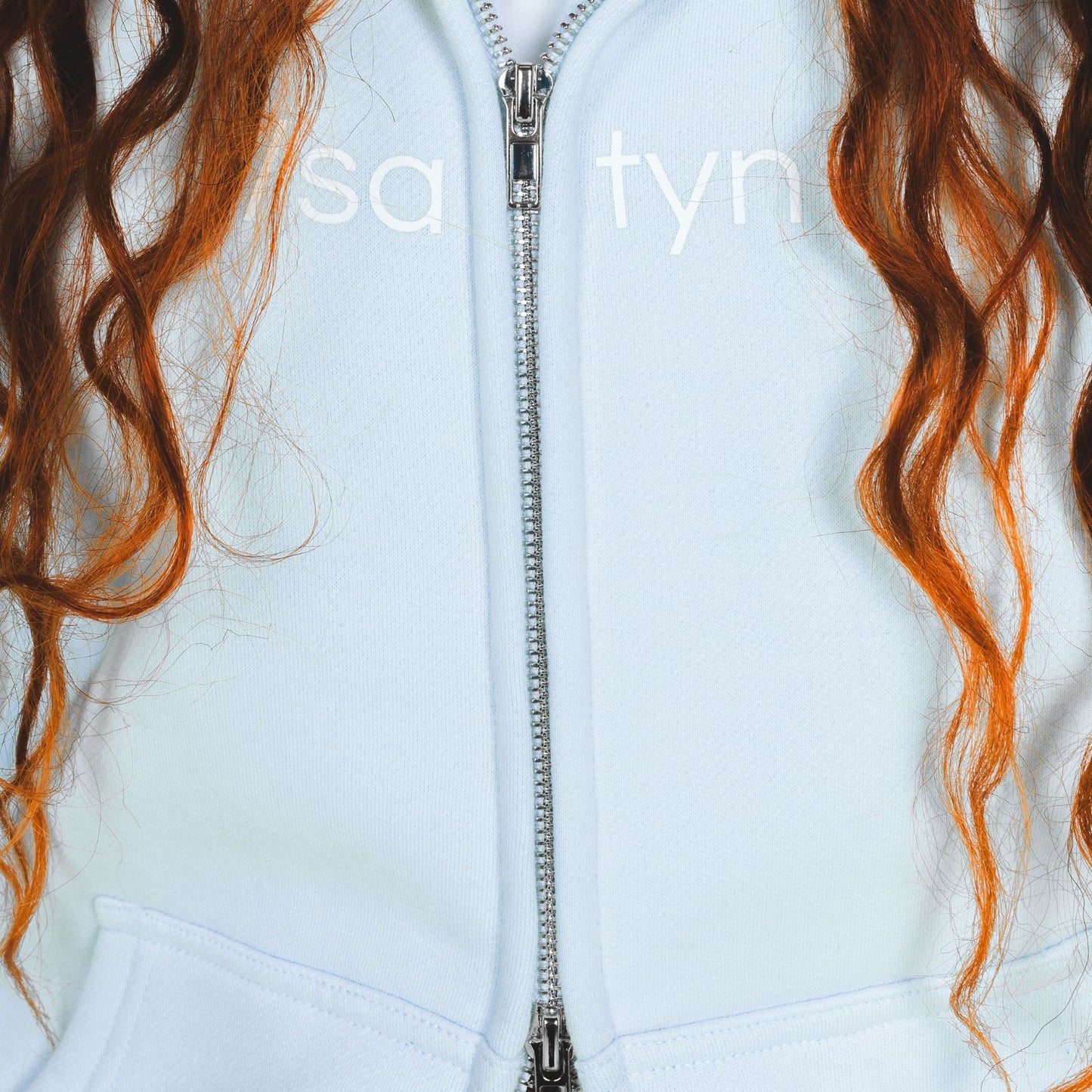 Hoodie Zip Cyan /satyn