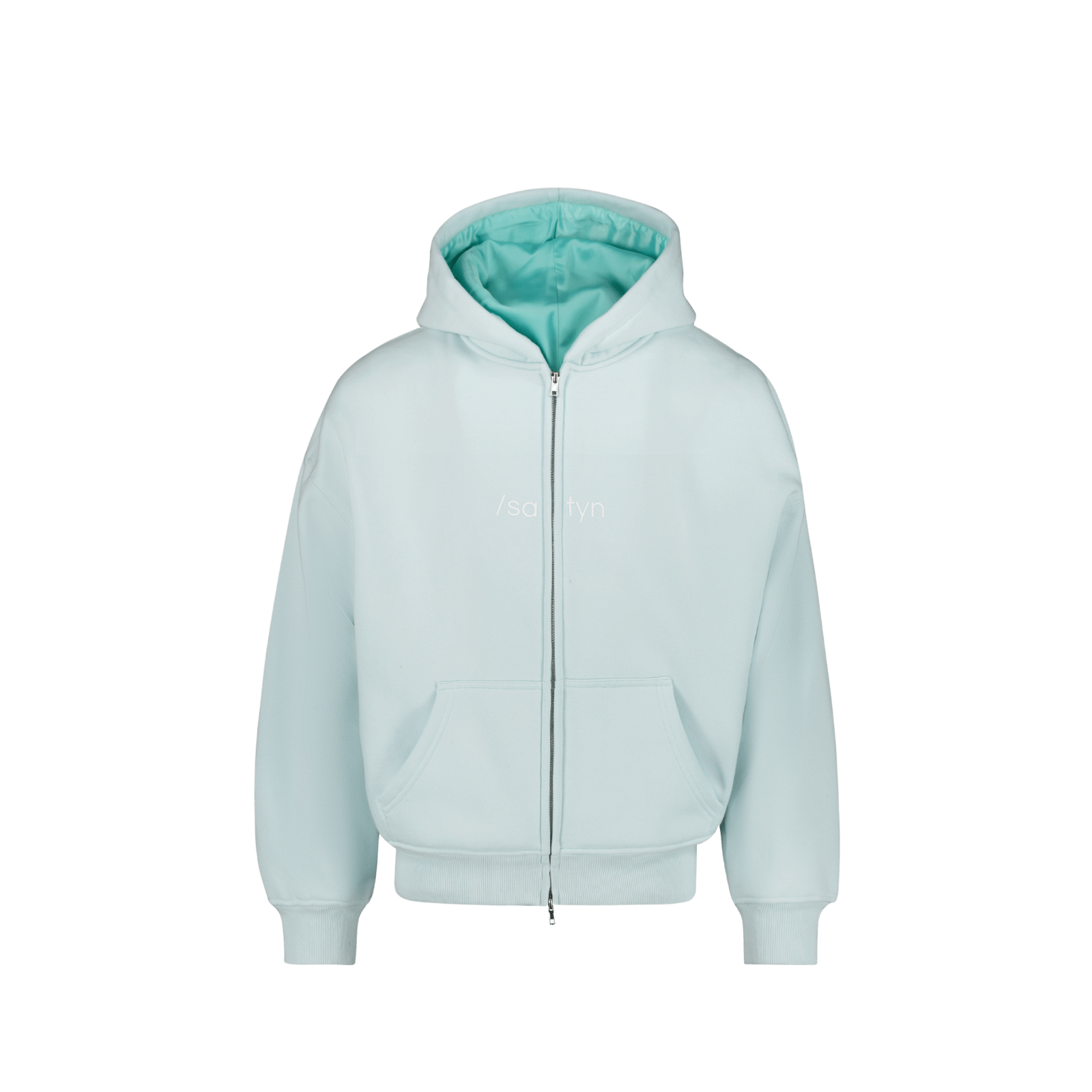 Hoodie Zip Cyan /satyn